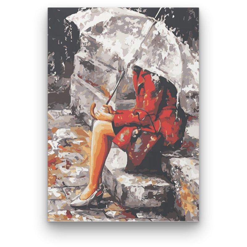 Magányos Nő az Esőben - számfestő készlet