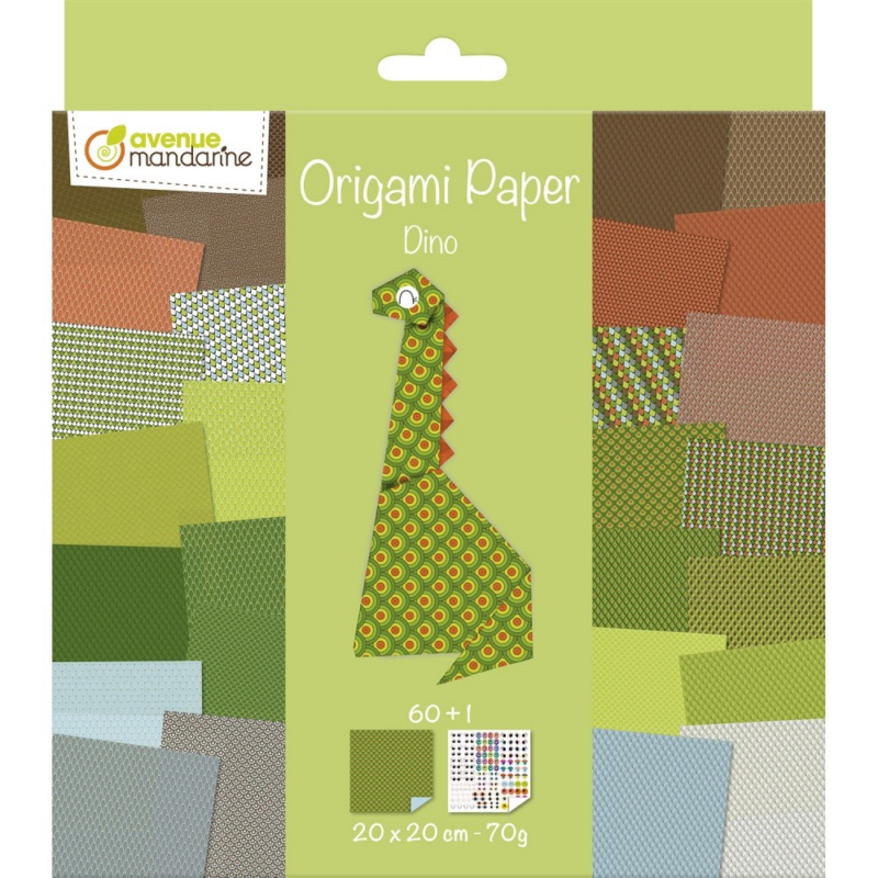 Avenue Mandarine OR512C Origami Paper, Dino, 20 x 20 cm, 60 sheets, 70g