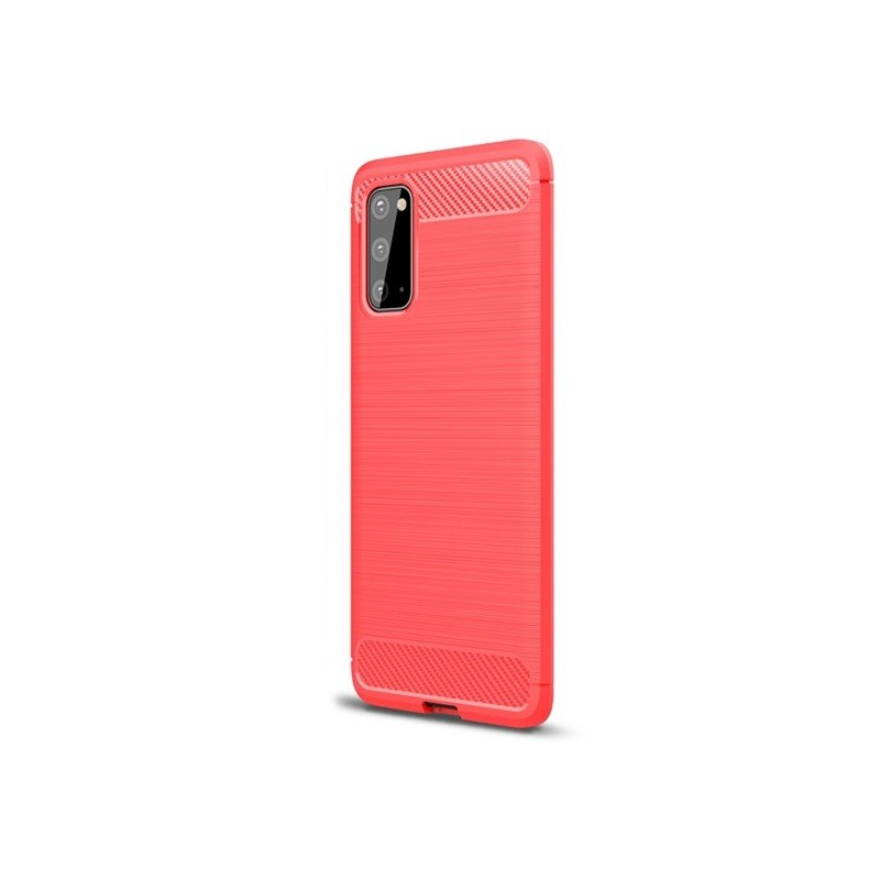 Samsung Galaxy A71 SM-A715F, Szilikon tok, közepesen ütésálló, szálcsiszolt, karbon minta, piros